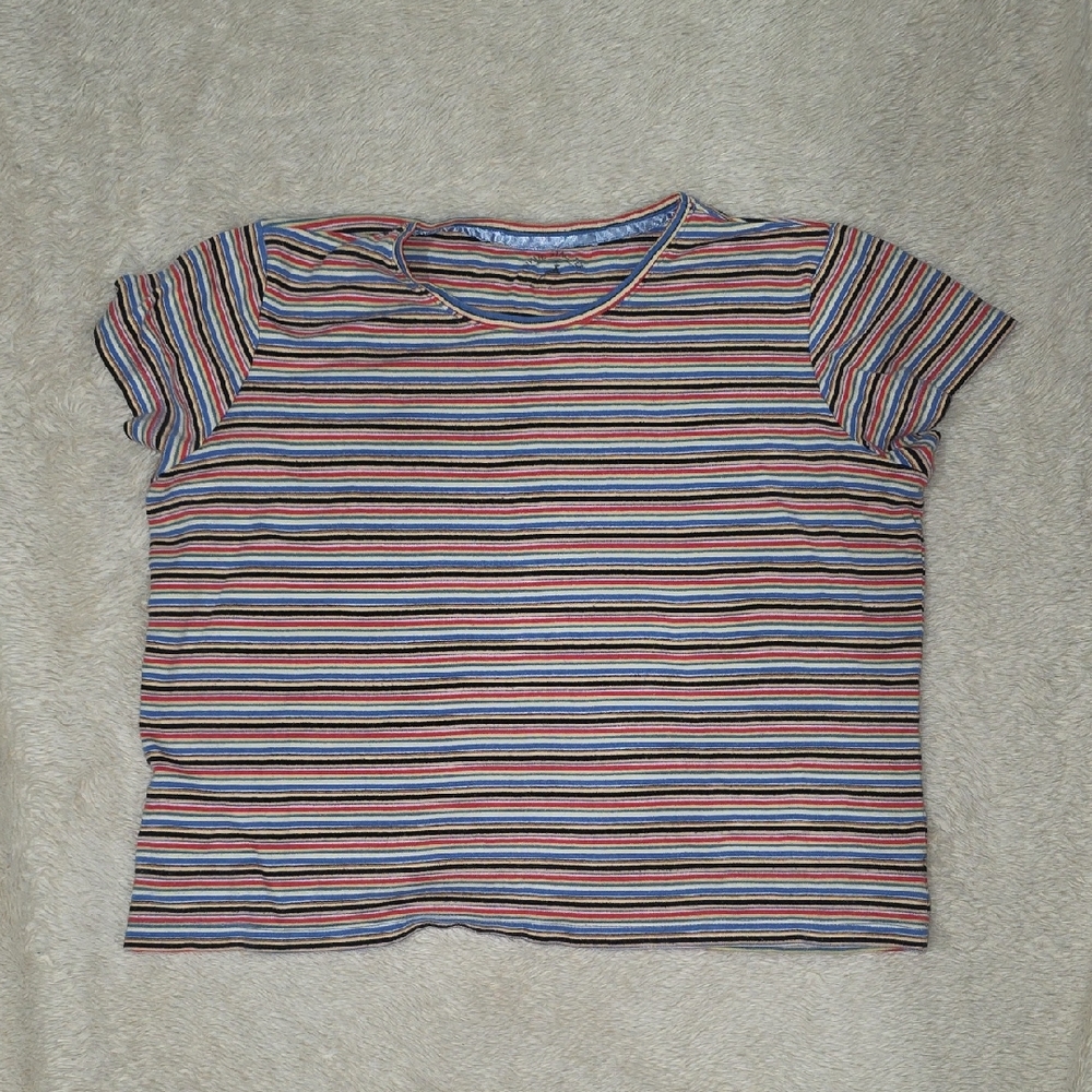 Colorful Striped Short Sleeve Women's Top
